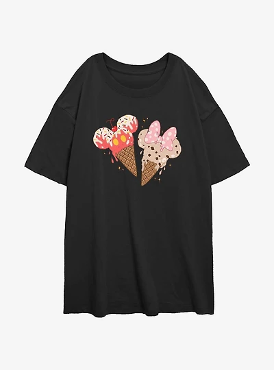 Disney Mickey Mouse & Minnie Ice Cream Cones Girls Oversized T-Shirt
