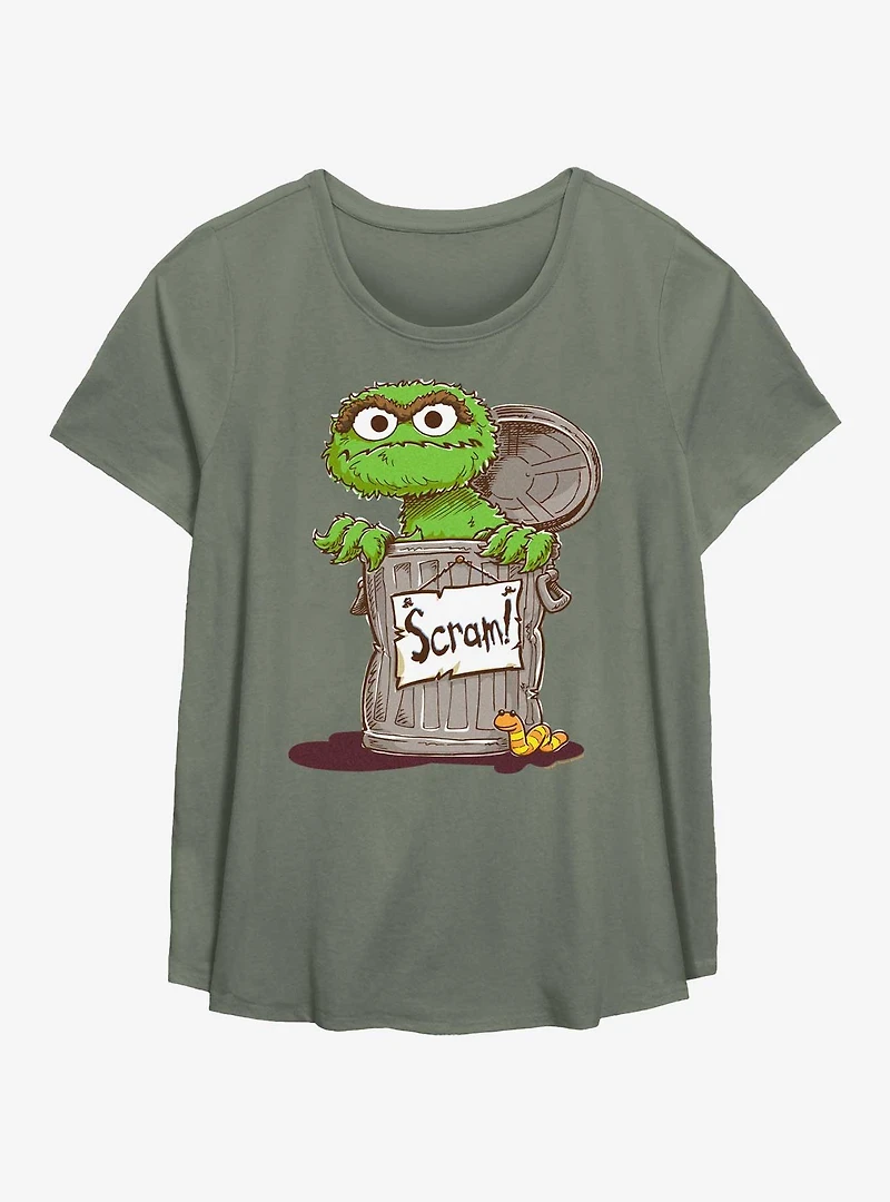 Sesame Street Oscar Scram Sign Womens T-Shirt Plus