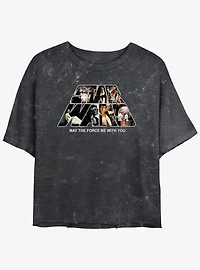 Star Wars Logo Fun Womens Mineral Wash Crop T-Shirt