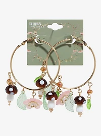Thorn & Fable Sakura Mushroom Charm Hoop Earrings