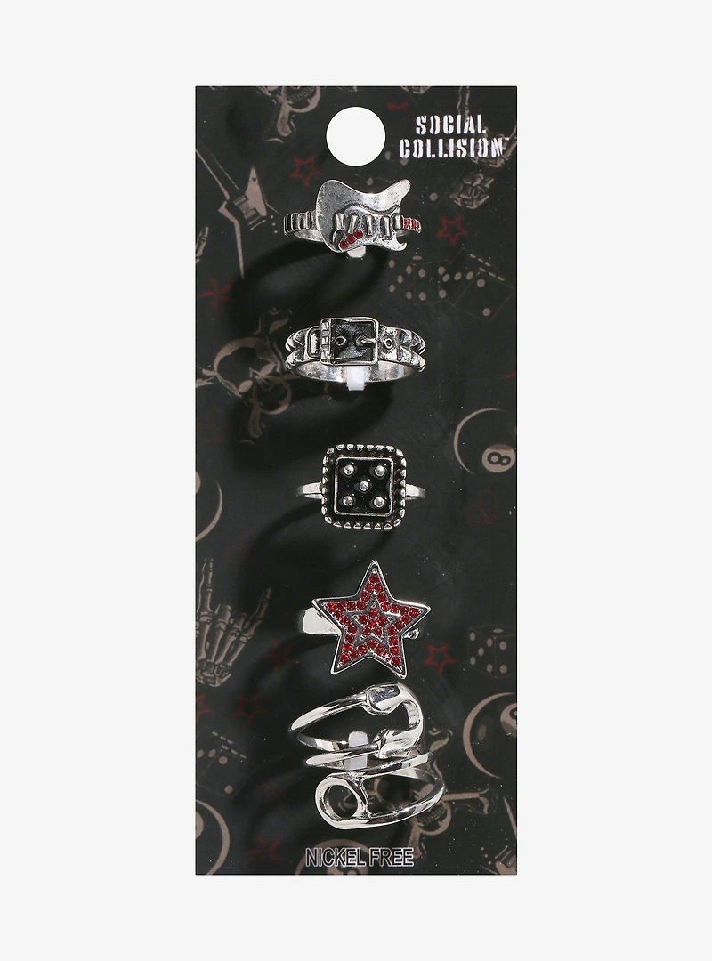 Social Collision Guitar Star Rhinestone Ring Set