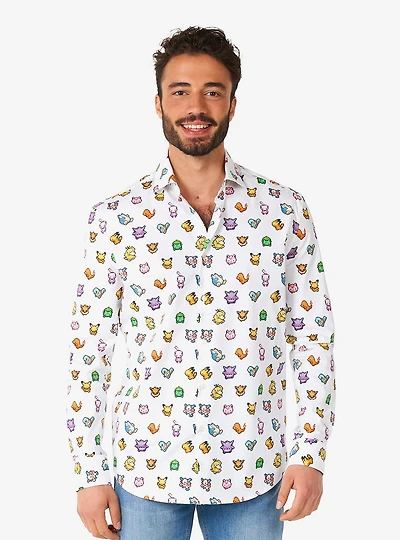 Pokemon Pixel Long Sleeve Button-Up Shirt
