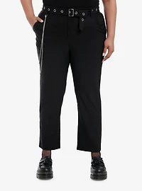 Black Side Chain Grommet Belt Slim Pants Plus Size