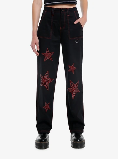 Black & Red Swirl Star Skater Pants