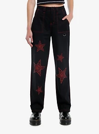 Black & Red Swirl Star Skater Pants