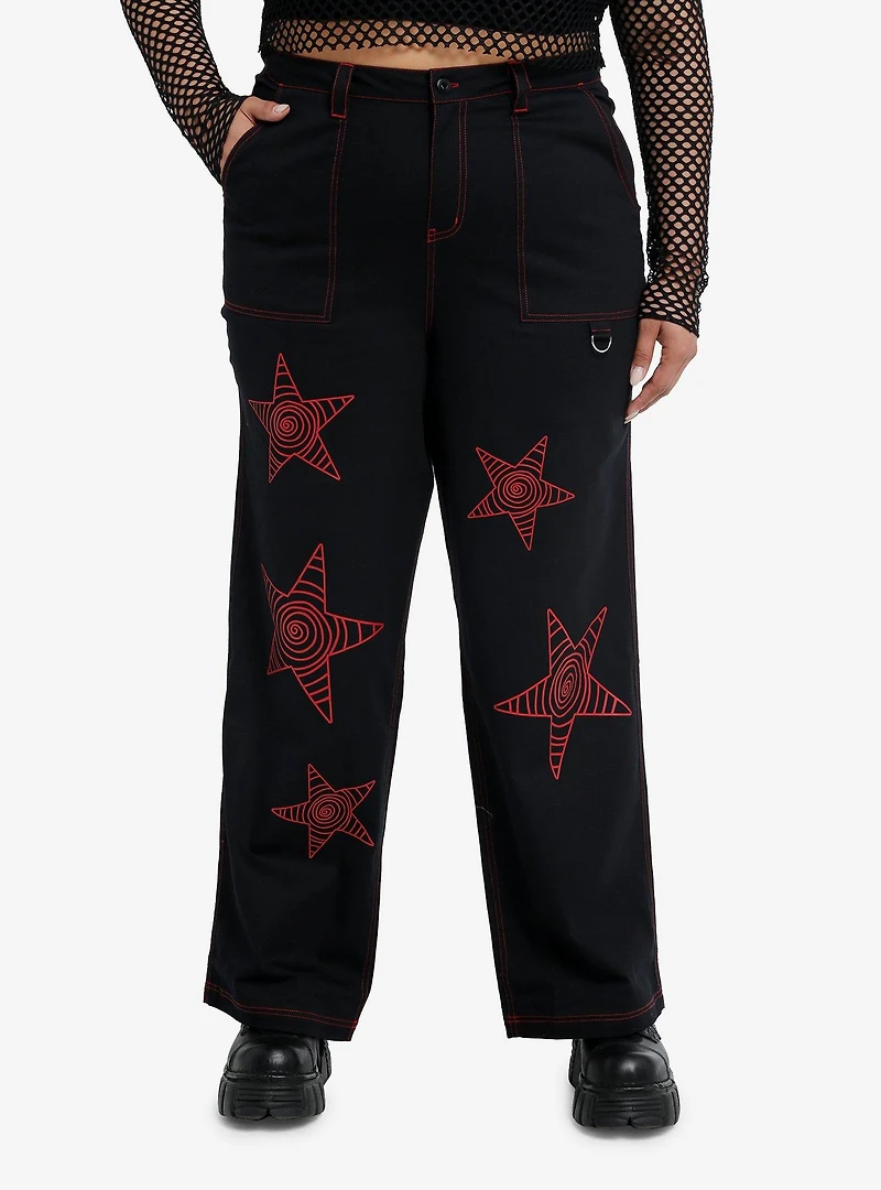 Black & Red Swirl Star Skater Pants Plus Size