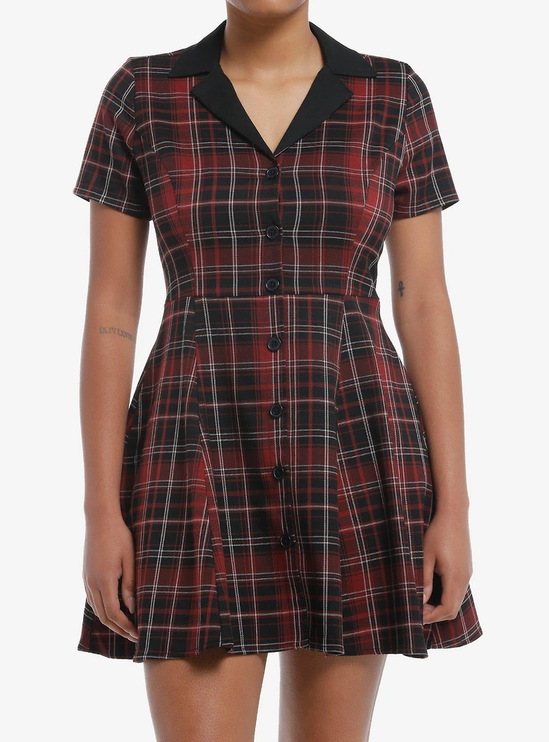 Social Collision Black & Red Plaid Collar Dress