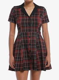 Social Collision Black & Red Plaid Collar Dress