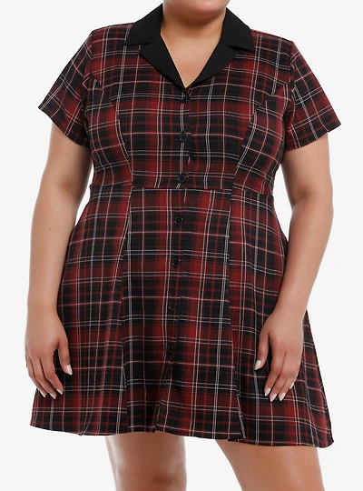 Social Collision Black & Red Plaid Collar Dress Plus Size