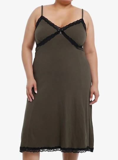 Olive Black Lace Skull Pendant Cami Midi Dress Plus Size