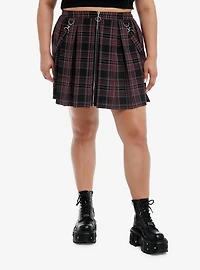 Black & Purple Plaid Zipper Suspender Skirt Plus Size