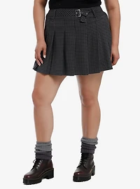 Social Collision Black & Grey Houndstooth Pleated Skirt Plus Size
