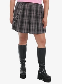 Sweet Society Dusty Purple Plaid Side Chain Pleated Skirt Plus Size