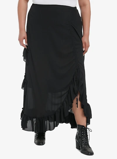 Cosmic Aura Black Tiered Ruffle Maxi Skirt Plus Size