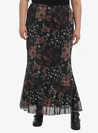 Cosmic Aura Brown & Black Celestial Patchwork Mermaid Maxi Skirt Plus Size