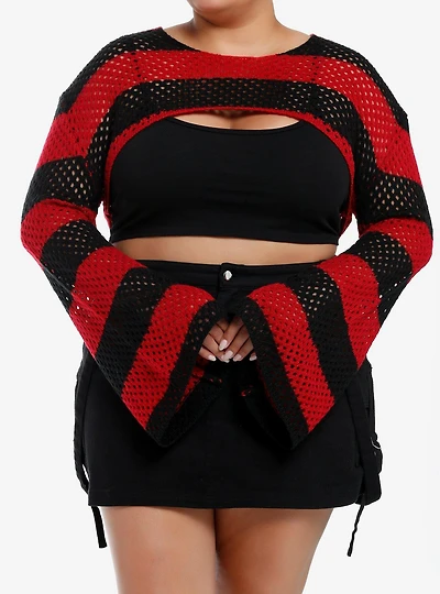 Social Collision Black & Red Stripe Girls Knit Shrug Plus Size