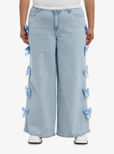 Sweet Society Light Indigo Blue Bow Wide Leg Jeans Plus Size