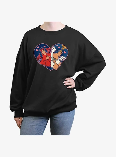 Disney The Emperor's New Groove Kronk Angel & Devil Heart Girls Oversized Sweatshirt