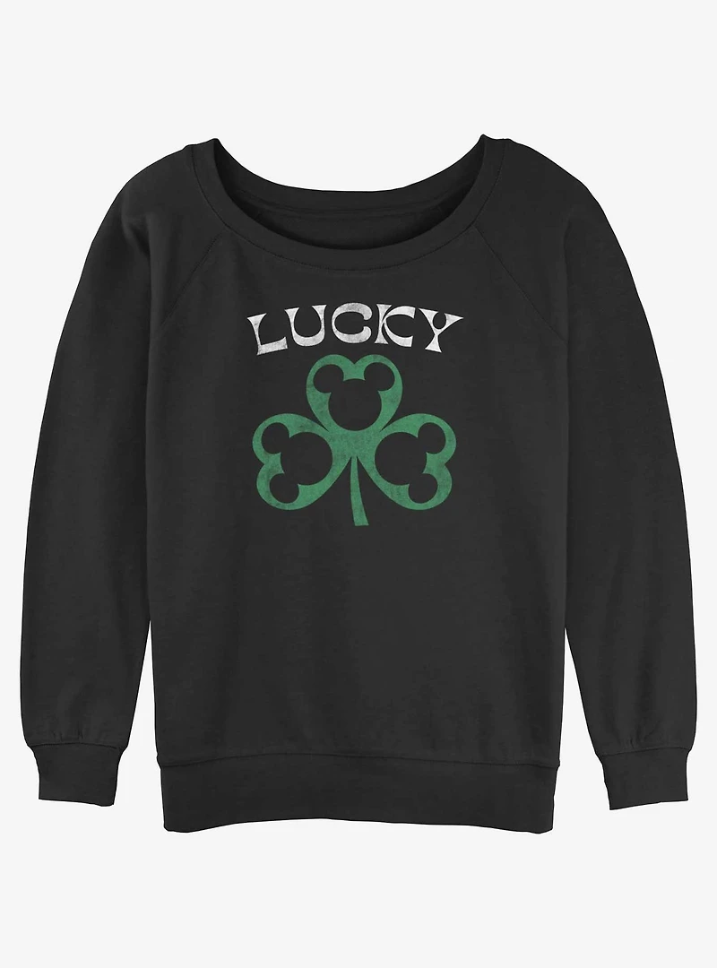 Disney Mickey Mouse Lucky Clover Womens Slouchy Sweatshirt