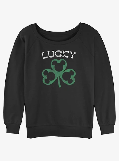 Disney Mickey Mouse Lucky Clover Womens Slouchy Sweatshirt