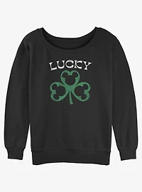 Disney Mickey Mouse Lucky Clover Womens Slouchy Sweatshirt