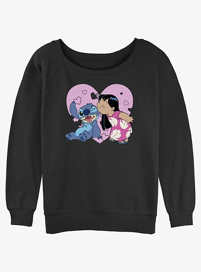 Disney Lilo & Stitch Valentines Kisses Womens Slouchy Sweatshirt