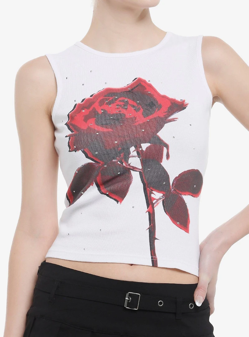 Daisy Street Red Rose & Rhinestone Girls Tank Top