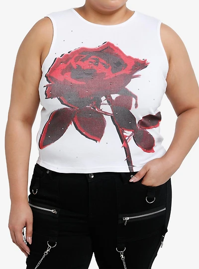 Daisy Street Red Rose & Rhinestone Girls Tank Top Plus Size