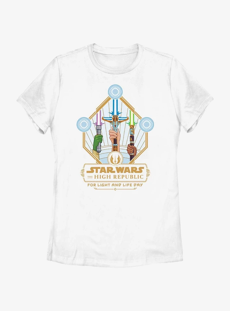 Star Wars Life Day Lightsaber Trio Badge Womens T-Shirt