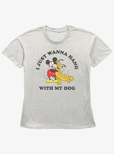 Disney Mickey Mouse & Pluto Dog Lover Girls Straight Fit T-Shirt