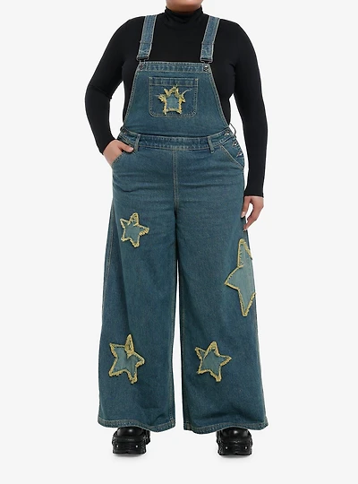 Star Patch Denim Overalls Plus Size
