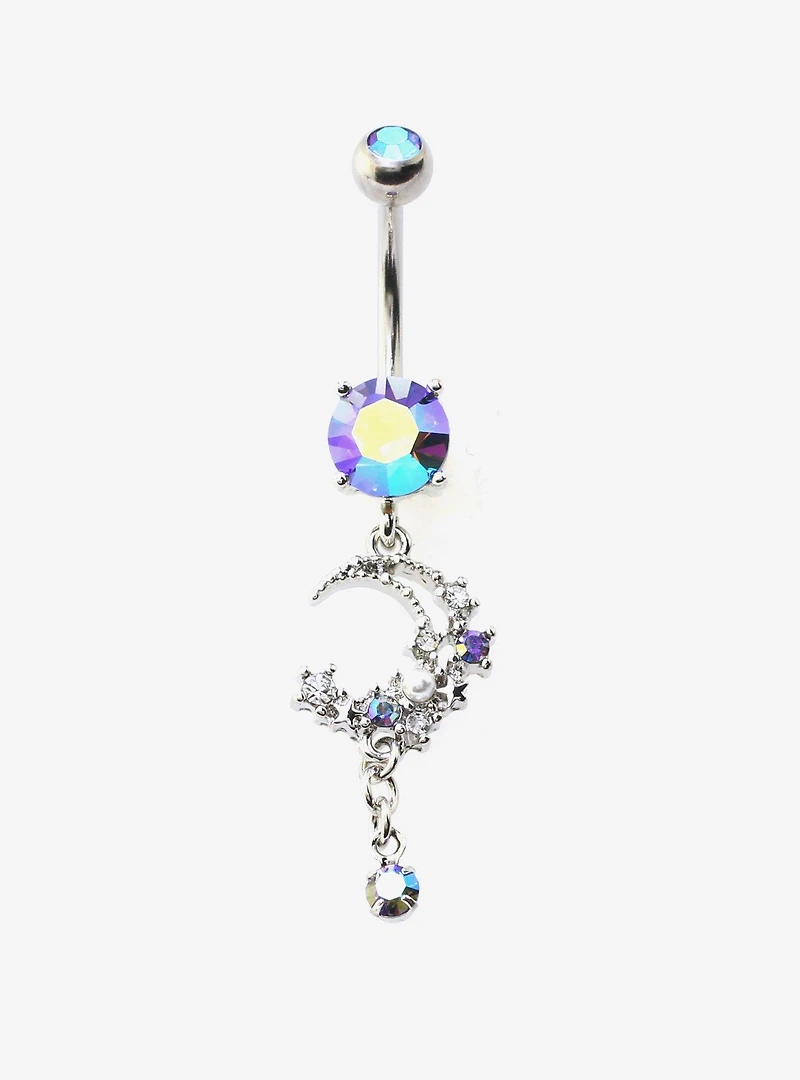 14G Steel Moon Gem Navel Barbell