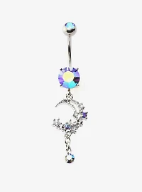 14G Steel Moon Gem Navel Barbell