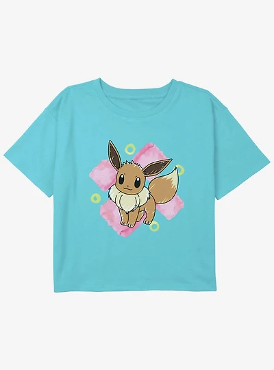 Pokemon Eevee Brush Strokes Youth Girls Boxy Crop T-Shirt