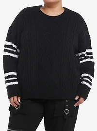 Social Collision Cable Knit Varsity Stripe Girls Sweater Plus Size