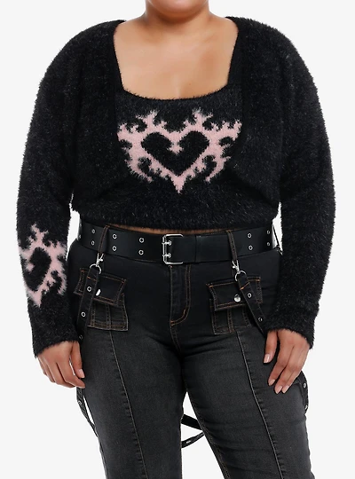 Social Collision Fuzzy Heart Girls Tank & Cardigan Set Plus Size