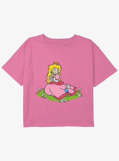Nintendo Peach And A Butterfly Youth Girls Boxy Crop T-Shirt