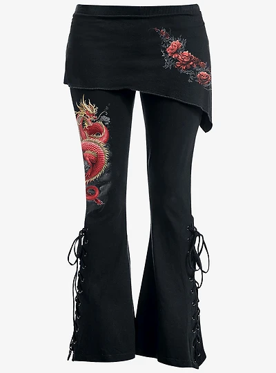 Spiral Shenlong 2-in-1 Boot-Cut Leggings With Micro Slant Skirt