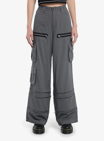 Grey Wide Leg Zip-Off Cargo Pants