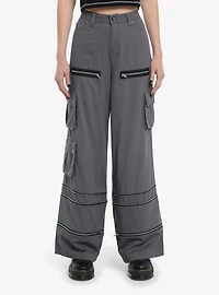 Grey Wide Leg Zip-Off Cargo Pants