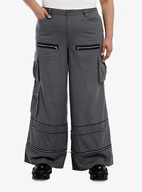 Grey Wide Leg Zip-Off Cargo Pants Plus Size