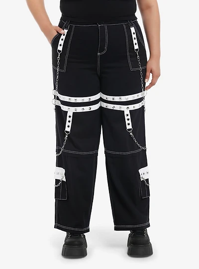 Black & White Grommet Suspender Chain Skater Pants Plus Size