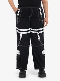 Black & White Grommet Suspender Chain Skater Pants Plus Size