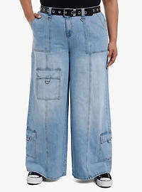 Grommet Belt Hardware Denim Cargo Pants Plus Size