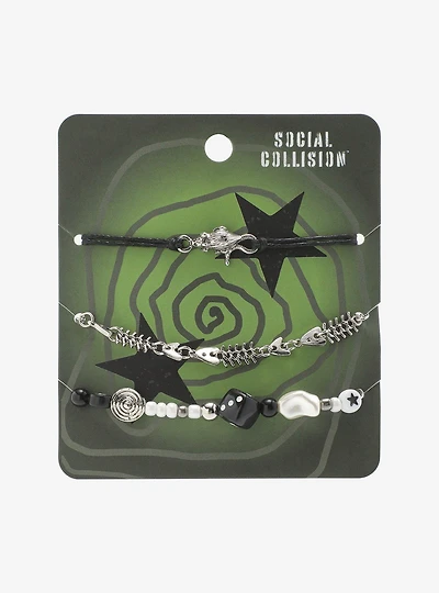 Social Collision Fish Bone & Dice Bracelet Set