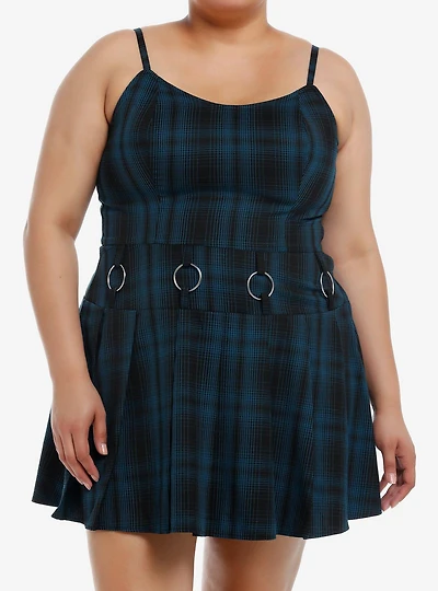 Social Collision Blue Plaid Hardware Dress Plus Size