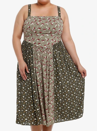 Thorn & Fable Mushroom Green Color-Block Midi Cami Dress Plus Size