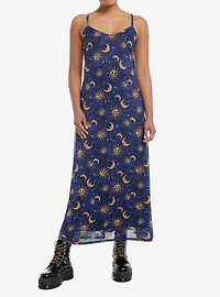 Cosmic Aura Celestial Night Mesh Maxi Cami Dress