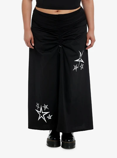 Social Collision Black & White Spiral Star Cinch Maxi Skirt Plus Size