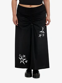 Social Collision Black & White Spiral Star Cinch Maxi Skirt Plus Size